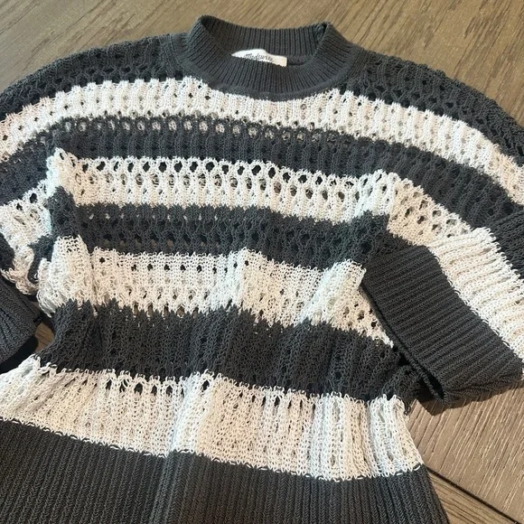 Madewell Open-Stitch Cropped Sweater Tee Charcoal Stripe Size XXS - Picture 8 of 8